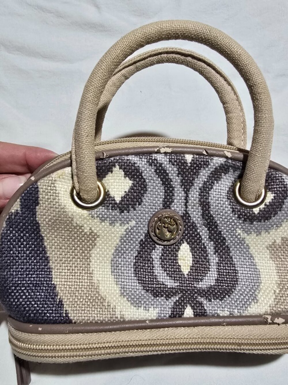 Spartina Daufuskie Island Small Handbag - Linen & Leather Trim - Patterned Desig